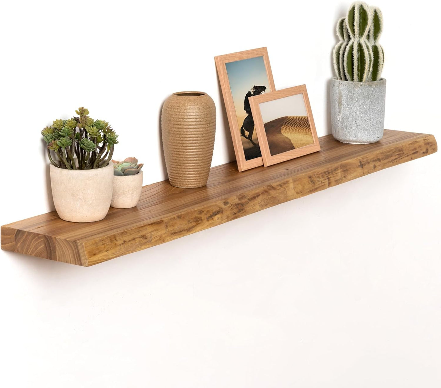 Fun Memories 40" Floating Shelves for Wall, Live Edge Solid Elm Wood Floating Shelf with Invisible
