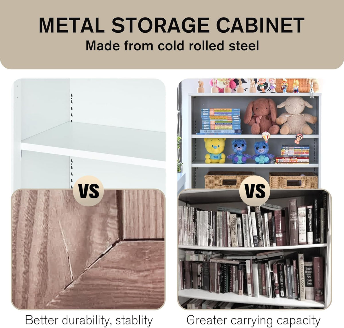 3-Tier Bookshelf with Adjustable Shelves, White Metal Space Saving Storage Shelf Bookcase, Small