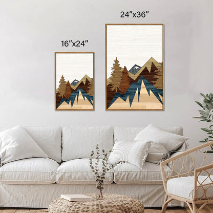 SIGNINART Large Mountain Framed Canvas Wall Art, Boho Sunrise Wilderness Art Prints, Vintage Forest