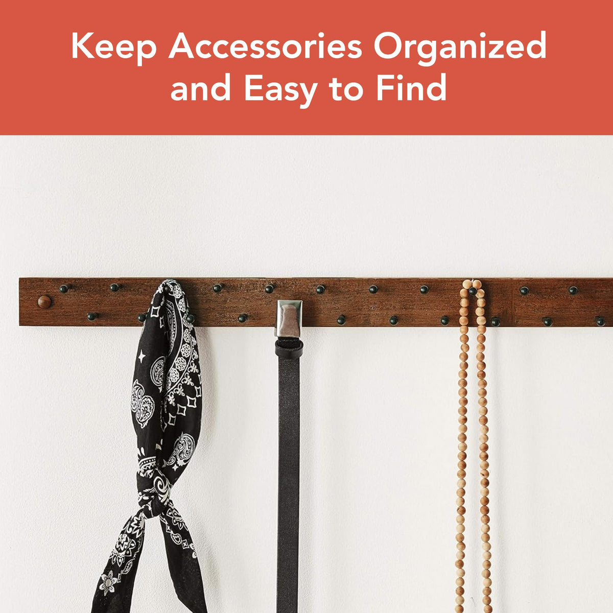 Spectrum Diversified Wooden Closet Wall Mount Storage Rack, 24 Peg Tie, Belt, Scarf and Jewelry