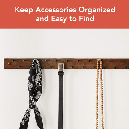 Spectrum Diversified Wooden Closet Wall Mount Storage Rack, 24 Peg Tie, Belt, Scarf and Jewelry
