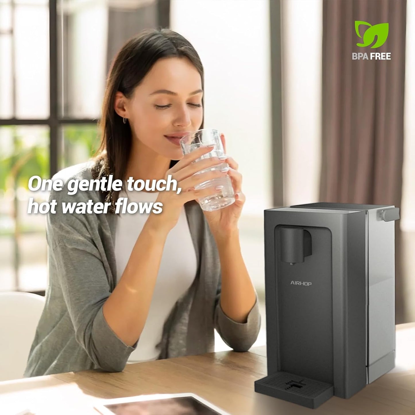 AIRHOP Instant Hot Water Dispenser, Quick Heating Countertop Water Dispenser with Child Locks