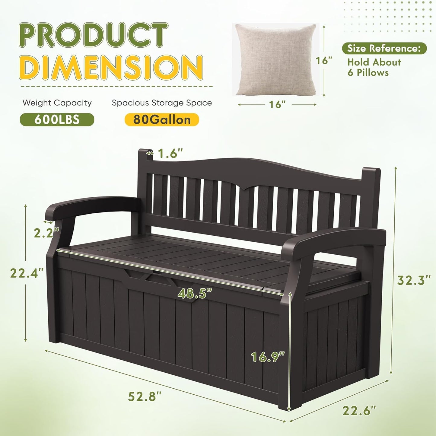 Greesum 80 Gallon Storage Bench Outdoor Deck Box with Armrest, Patio Furniture,Lockable, Waterproof
