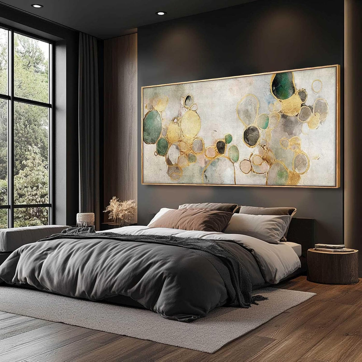 YJYart Circle Canvas Wall Decor Green and Gold Wall Art Posters Abstract Wall Decorations 36"x70"