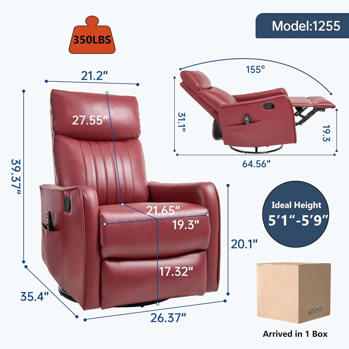Manual Swivel Rocker Recliner Chair for Adults, Overstuffed Reclining Glider Chair for Nursing with