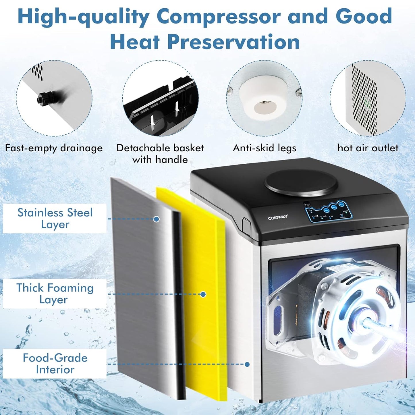 COSTWAY 2 in 1 Countertop Ice Maker Built-in Water Dispenser, 48LBS per Day, S/M/L Size Ice Cube