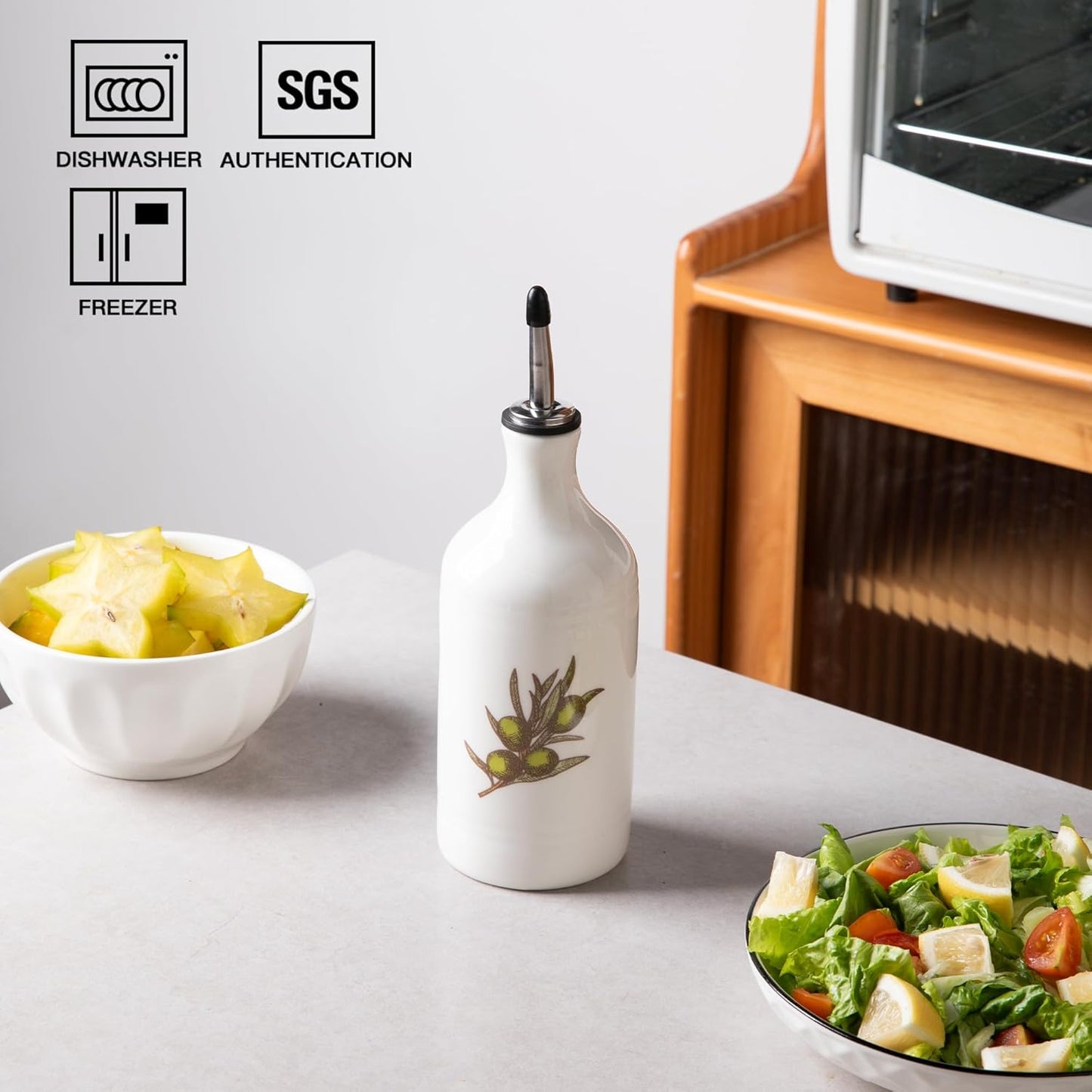 Sweejar Porcelain Olive Oil Dispenser Bottle, Opaque Oil Cruet Protects Oil to Reduce Oxidation