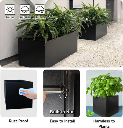 Steel Planter 36" x 12" x 16" Metal Rectangle Outdoor Planter Black Powder Coated Flower Box