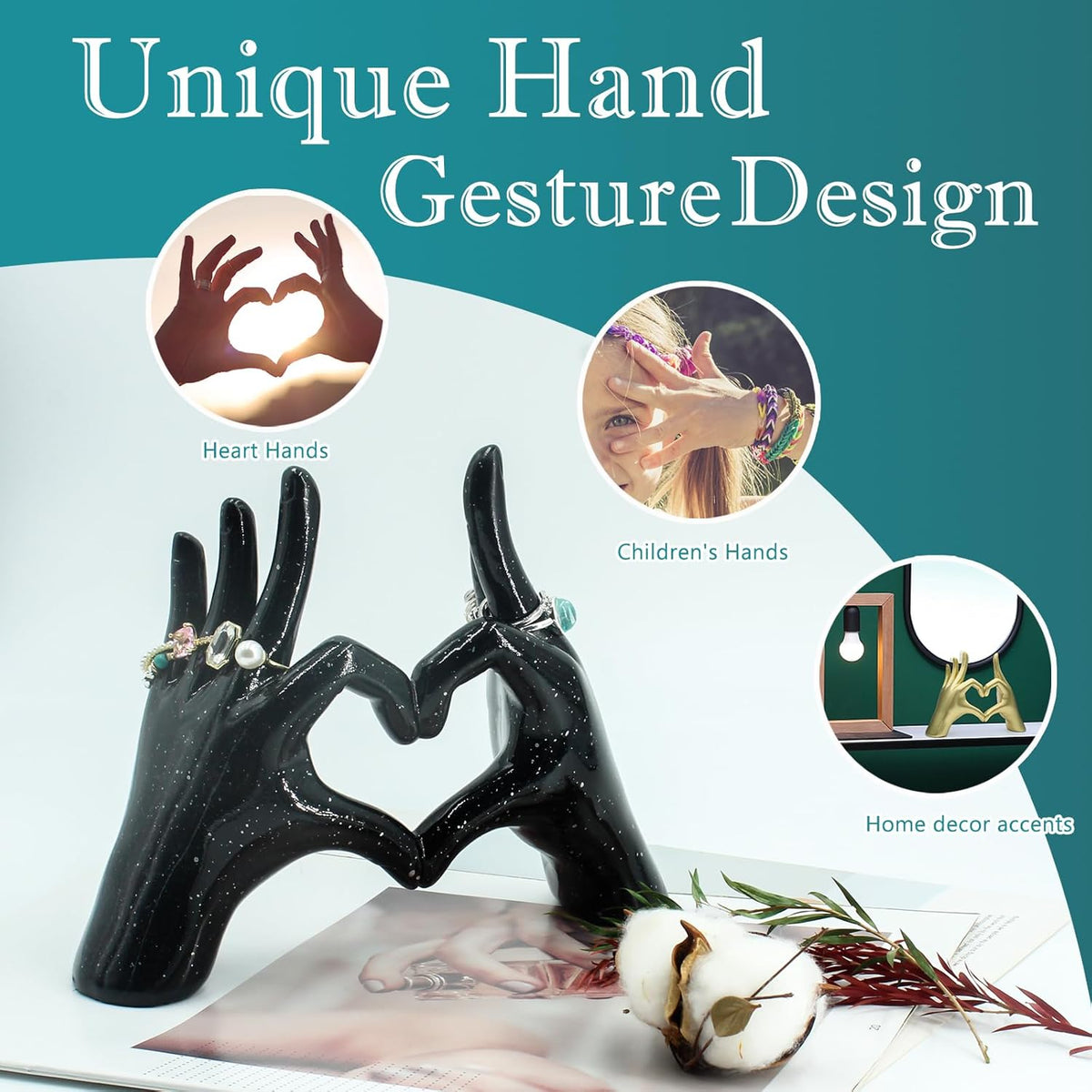 Accessoryway Black Heart Hands Decor Sculpture,Small Love Finger Gesture Decorative Sculpture for