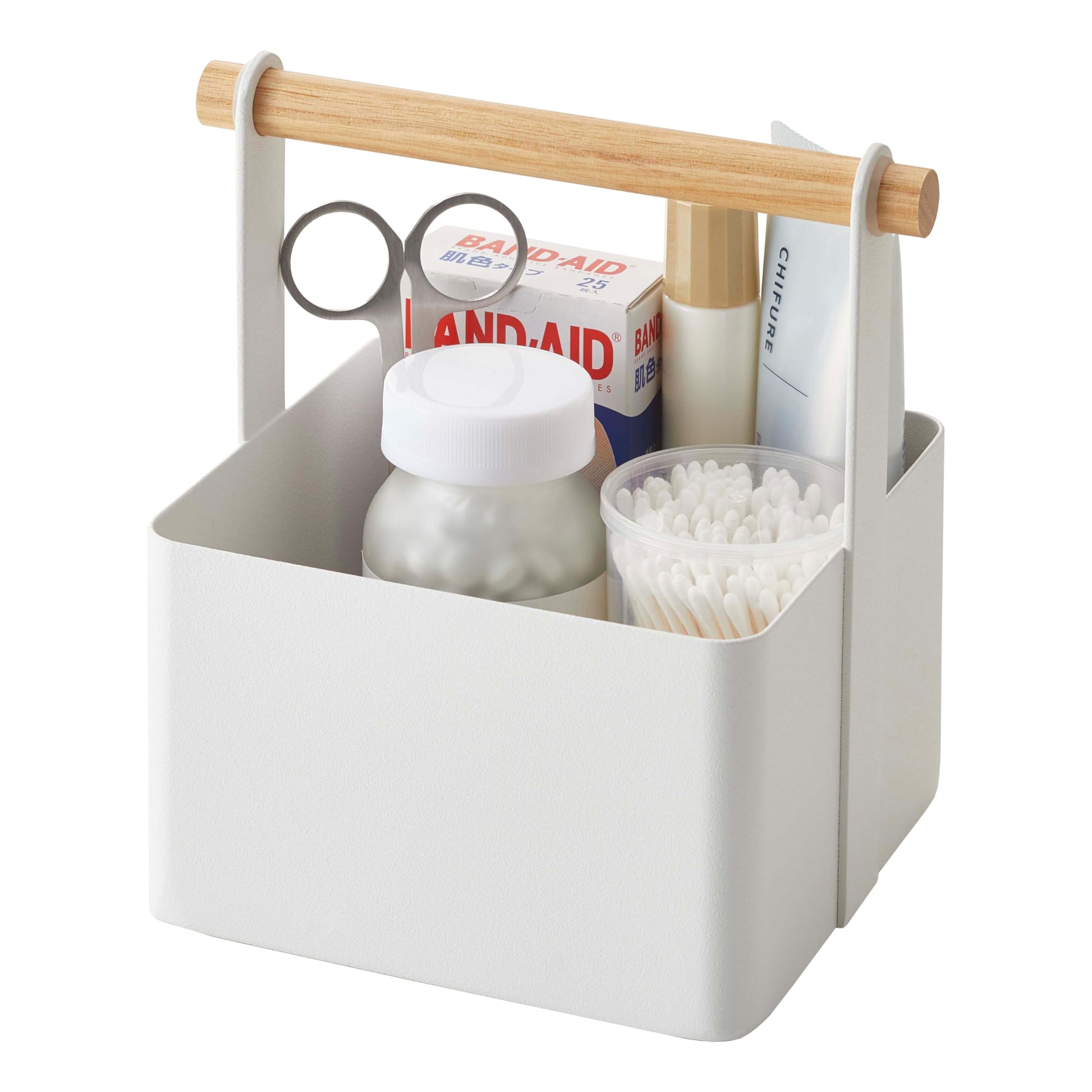 YAMAZAKI Home Tosca Storage Basket - Wood Handle Organizer - Small - Steel + Wood