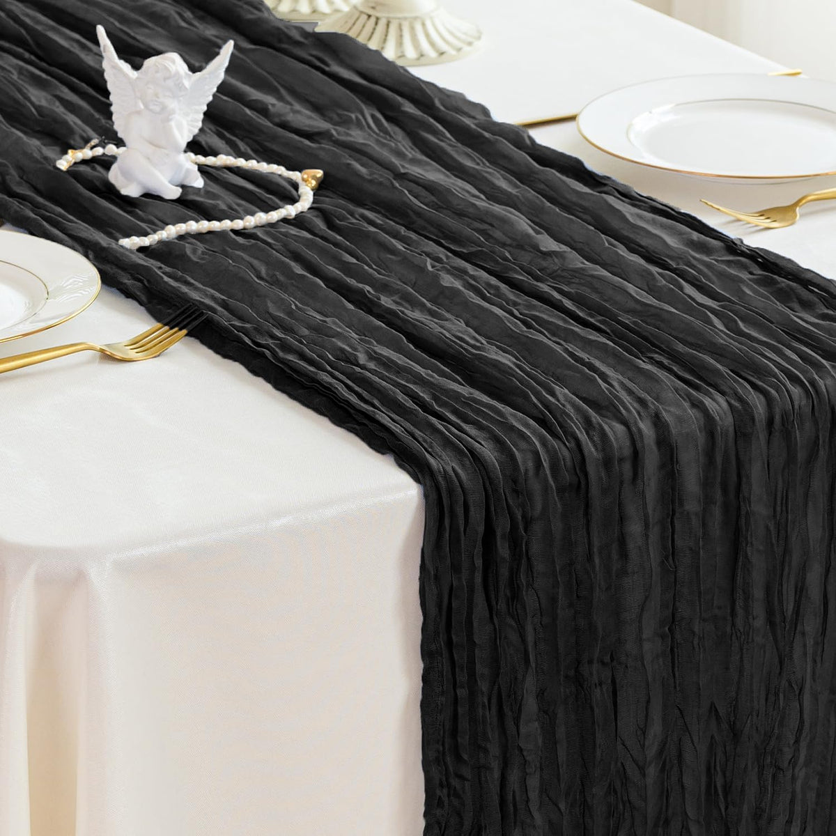 Sioloc Black Cheesecloth Table Runner Fall Autumn Decor for Home 10ft Table Cloth for Wedding