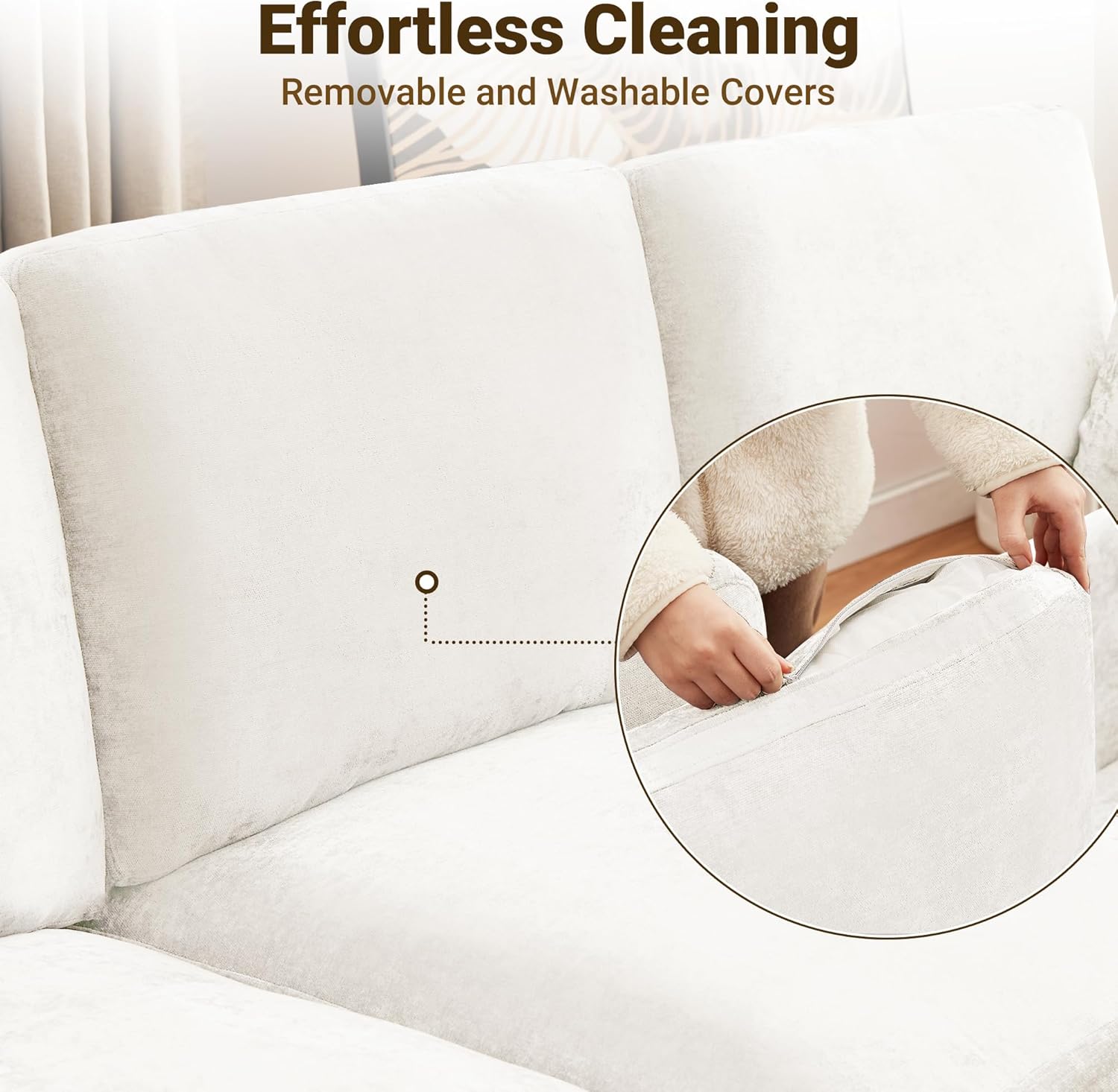 Tbfit L Shaped Couch 8 Seat, Sectional Sofa for Living Room,Chenille Cloud Couch with Ottoman, Beige