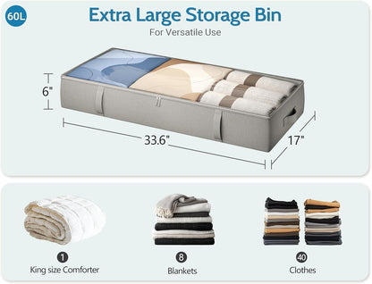 2-Pack Under Bed Storage Containers, 6 Inches Tall Underbed Clothes Storage Organizer Bin with