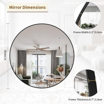 BEAUTYPEAK 40 Inch Round Mirror, Metal Frame Circle Mirror, Wall Mounted for Entryway, Bathroom