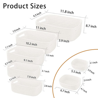 7 Piece Cotton Rope Woven Basket Set - Small Basket for Baby Nursery, Pets, Montessori, Dog & Cat