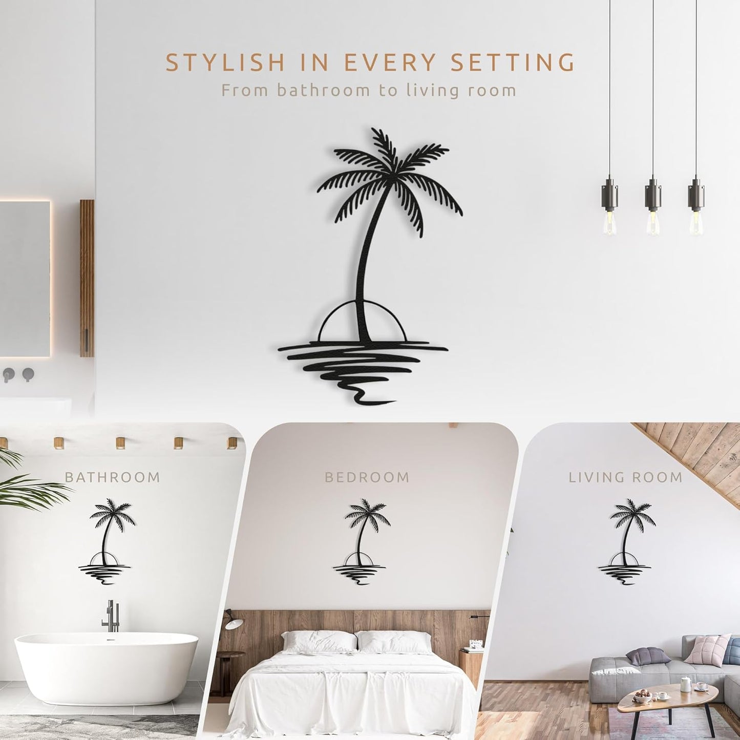 Metal Palm Tree with Sunset Wall Art, Large Outdoor Wall Decor, Tropical Beach Decor for Living