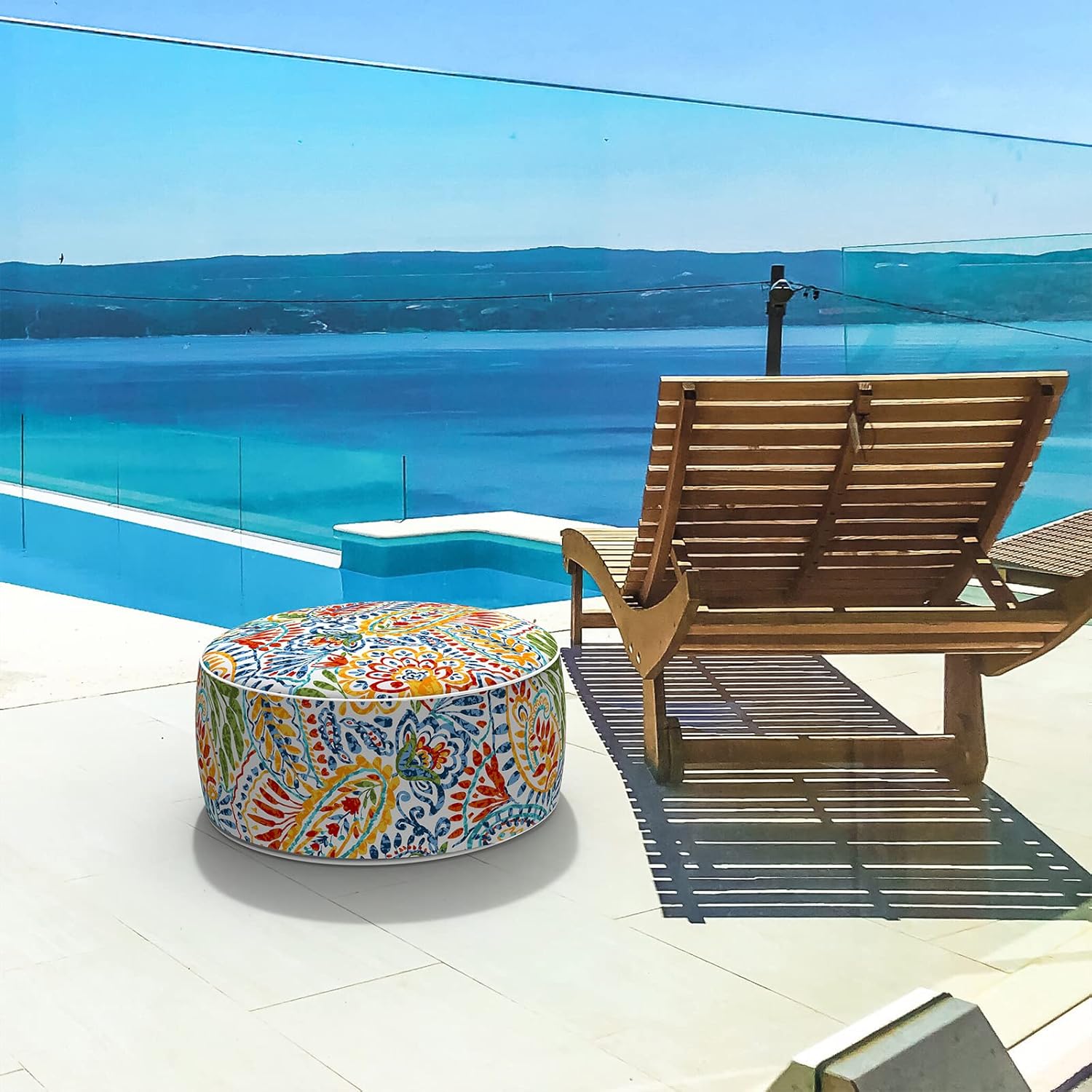 LVTXIII Indoor/Outdoor Inflatable Ottoman, All Weather Round Footrest Stool D21”x H9”, Portable for