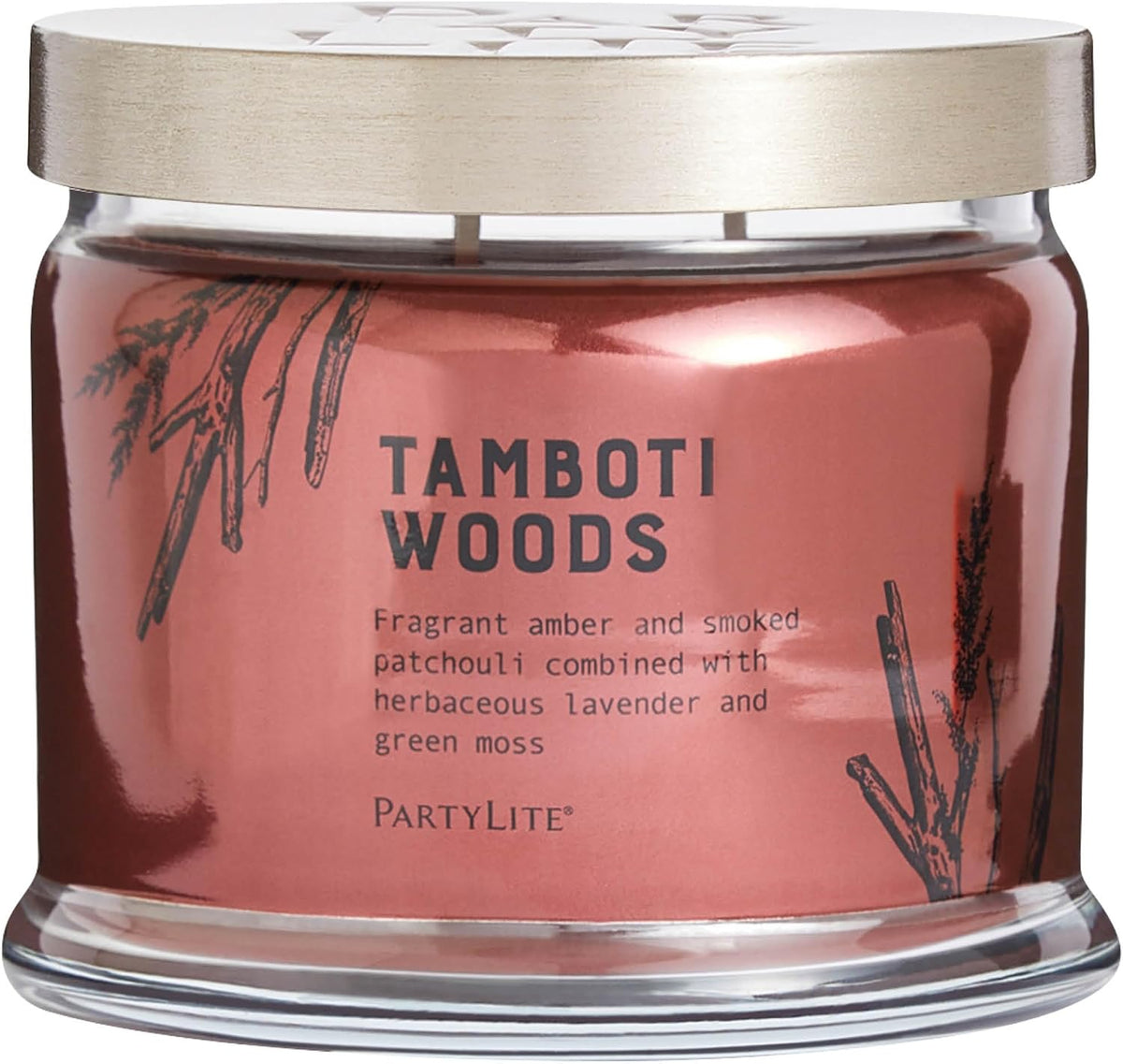 PartyLite Tamboti Woods Scented, Notes of Exotic Amber, Patchouli, Lavender & Green Moss, 13.2oz