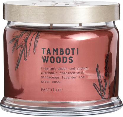 PartyLite Tamboti Woods Scented, Notes of Exotic Amber, Patchouli, Lavender & Green Moss, 13.2oz