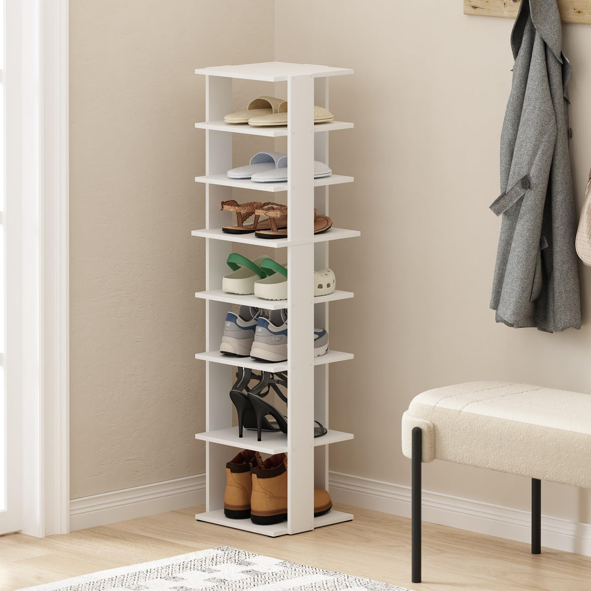 Furinno Compact Vertical Shoe Rack, 8-Tier Narrow Shoe Organizer, Free Standing Shoe Storage, Shoe