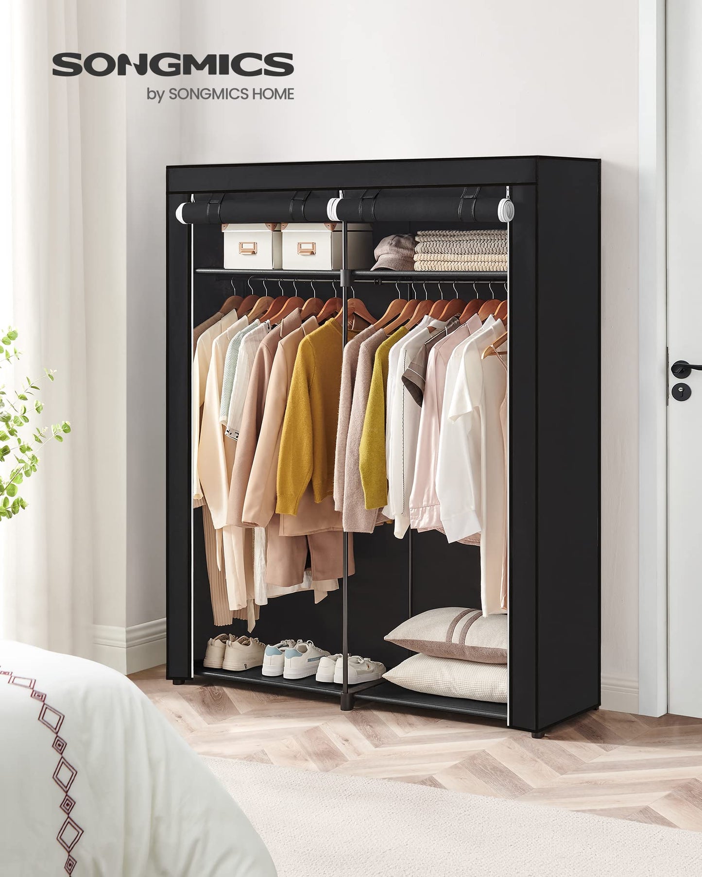 SONGMICS Closet Wardrobe, Portable Closet for Bedroom, Clothes Rail with Non-Woven Fabric Cover