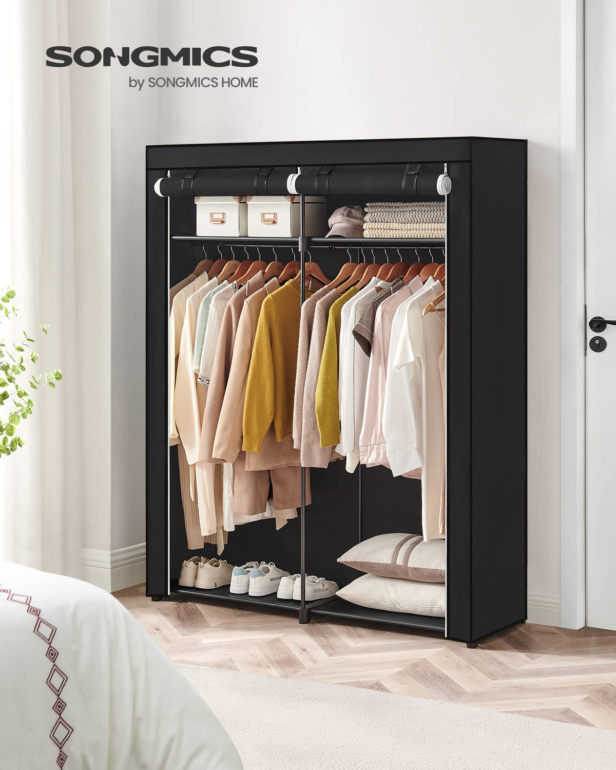 SONGMICS Closet Wardrobe, Portable Closet for Bedroom, Clothes Rail with Non-Woven Fabric Cover