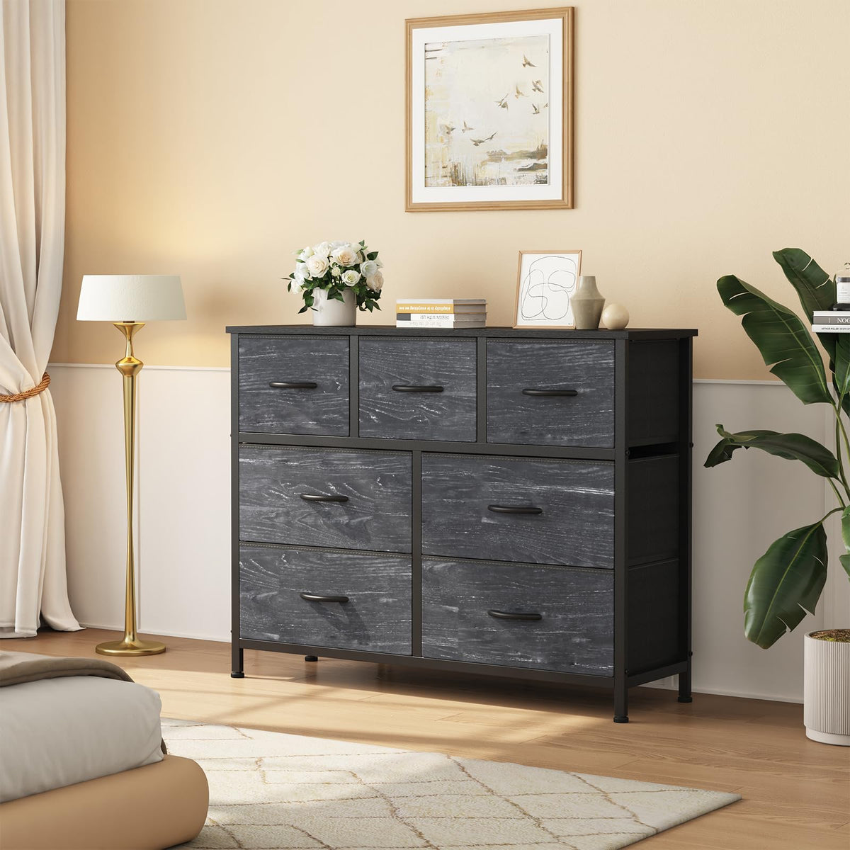 Sweetcrispy 7 Drawer Dresser for Bedroom Storage with Fabric Bins