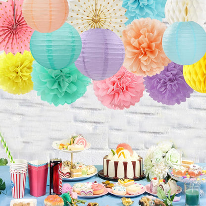 Pastel Rainbow Party Decorations Streamers - 14pcs Boy Girl Kids Birthday Supplies,Pink Yellow Blue