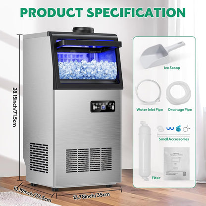 Commercial Ice Maker Machine 130Lbs/24H with 30Lbs Ice Capacity, 45Pcs Clear Ice Cubes Ready in