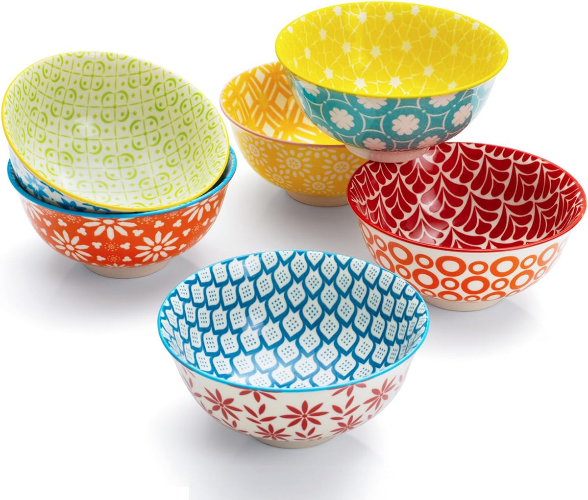 Colorful Ceramic Bowls 10oz, 4.7in small cereal bowl Set of 6 for ice cream, Dessert, Porcelain