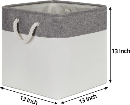 Bidtakay Fabric White Baskets for Shelves Set of 3 Cube Storage Large Organizer Bins 13x13 Closet
