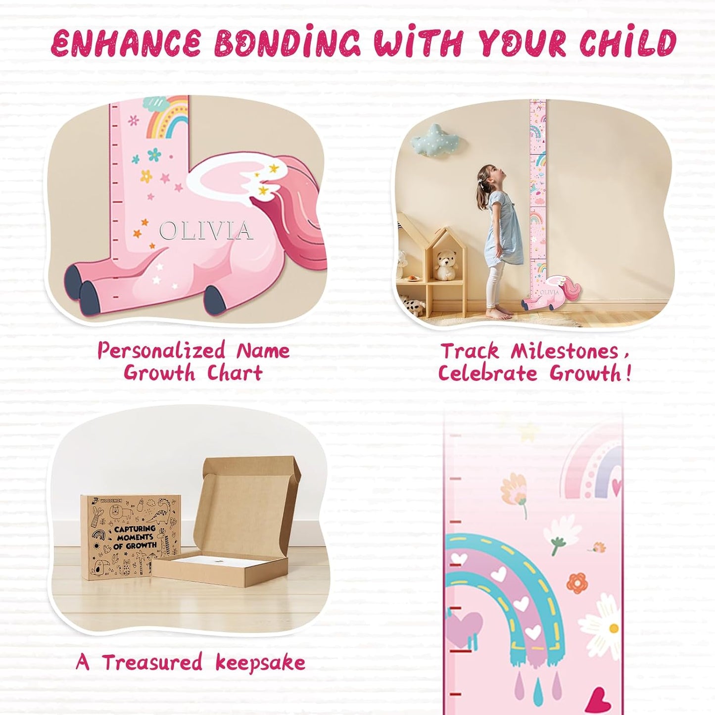 Personalized Name Growth Chart for Kids, Unicorn Wooden Wall Decor Growth Chart, Wall Decor for