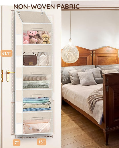Over the Door Organizer with Drawers, 5 Tier Hanging Storage with Removable Bins & 10 Side Pockets