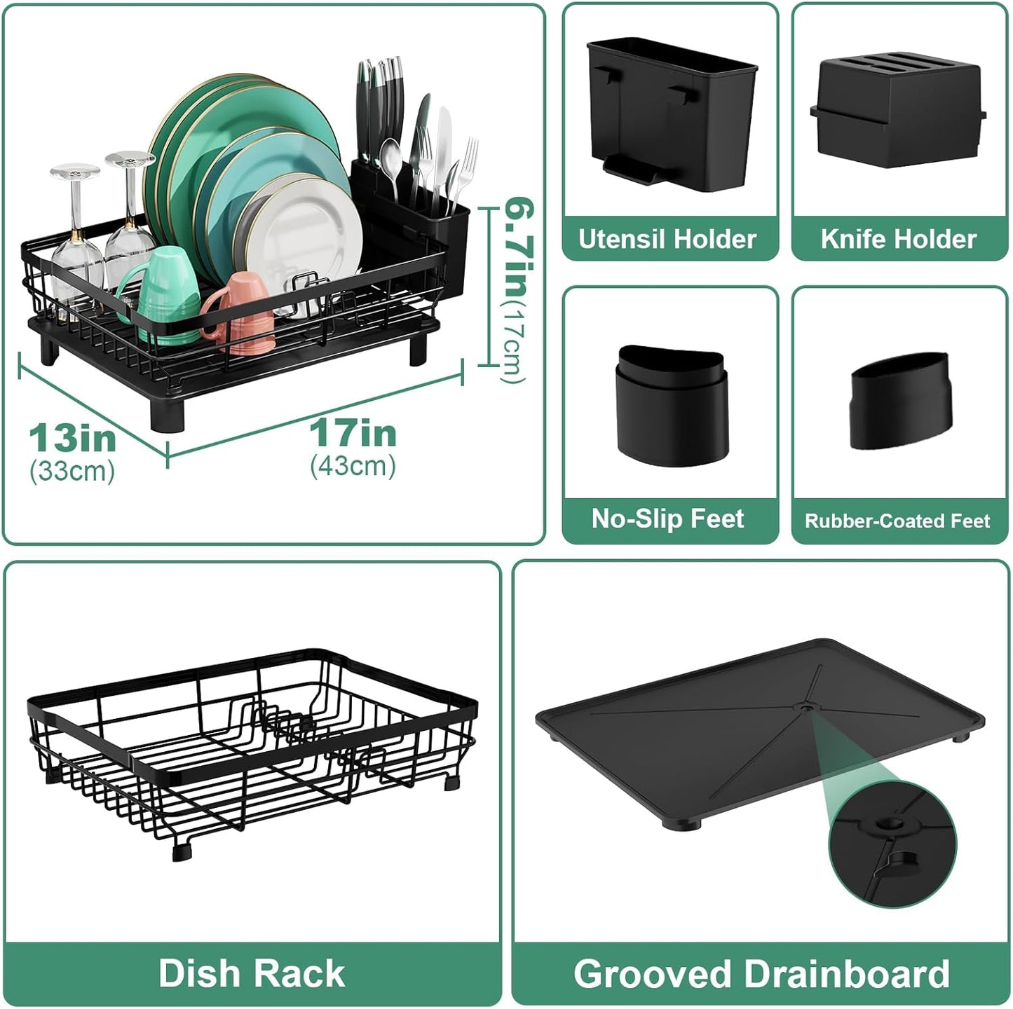 MOUKABAL Dish Drying Rack, Dish Rack, Stainless Steel Dish Racks for Kitchen Counter, Dish Drainer