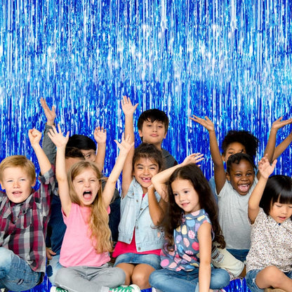 GOER 6.4 ft x 9.8 ft Metallic Tinsel Foil Fringe Curtains,Pack of 2 Party Streamer Backdrop for