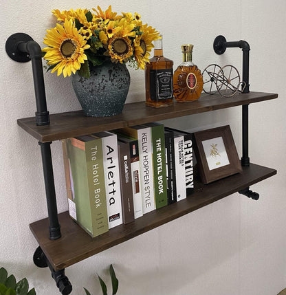 Industrial Pipe Wall Shelves Pipe Shelving with Real Wood Plank ,36 Inches Floating Shelves for