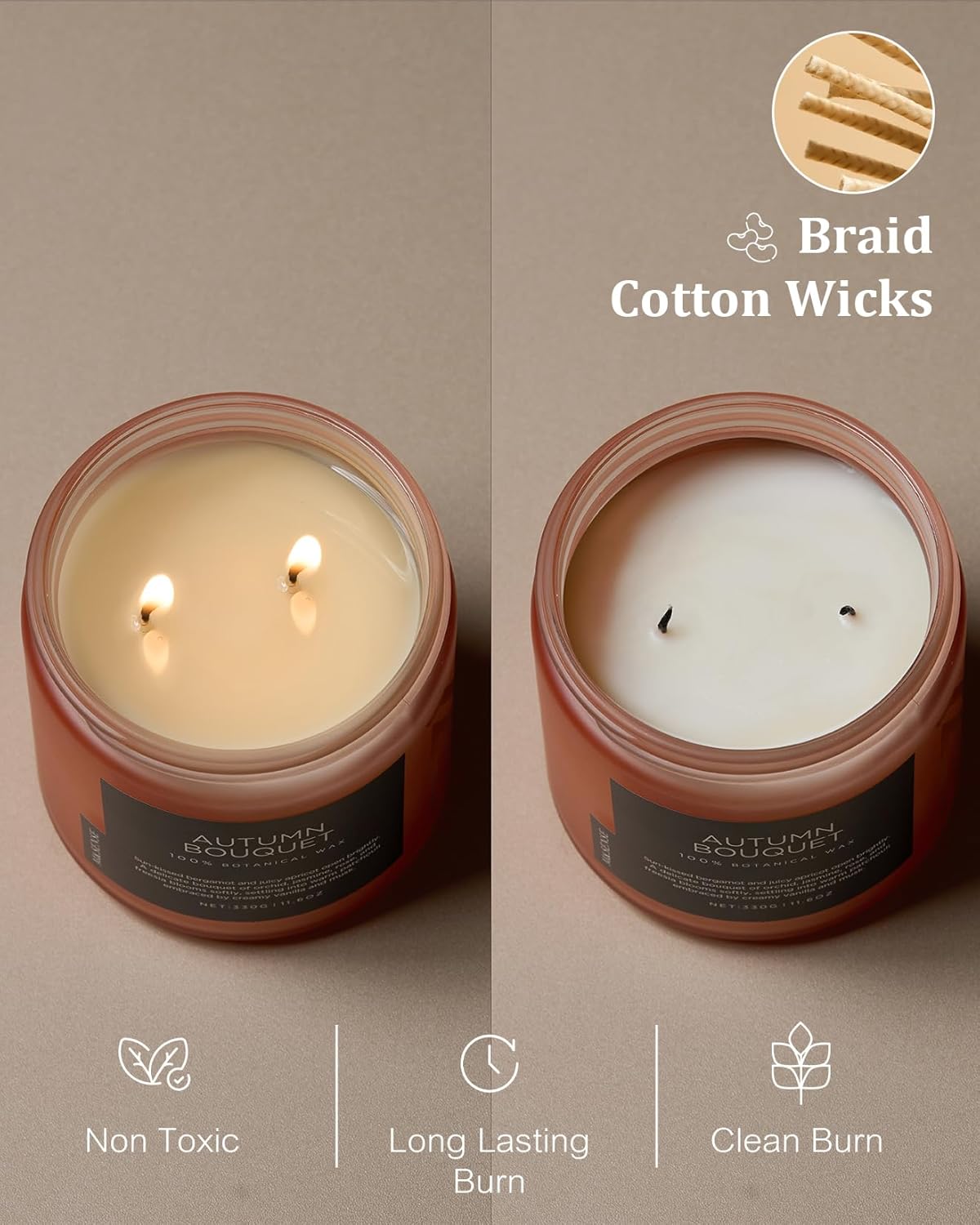 M&SENSE Fall Candle Autumn Wreath Scented, Large 11.6oz Natural Soy Wax 70 Hours Burn Time Clean