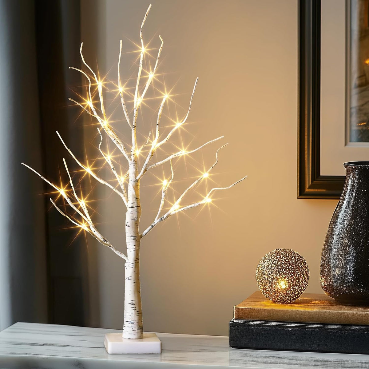 EAMBRITE Lighted Birch Tree Spring Decorations for Home, White Birch Tree with Lights, 24 LED