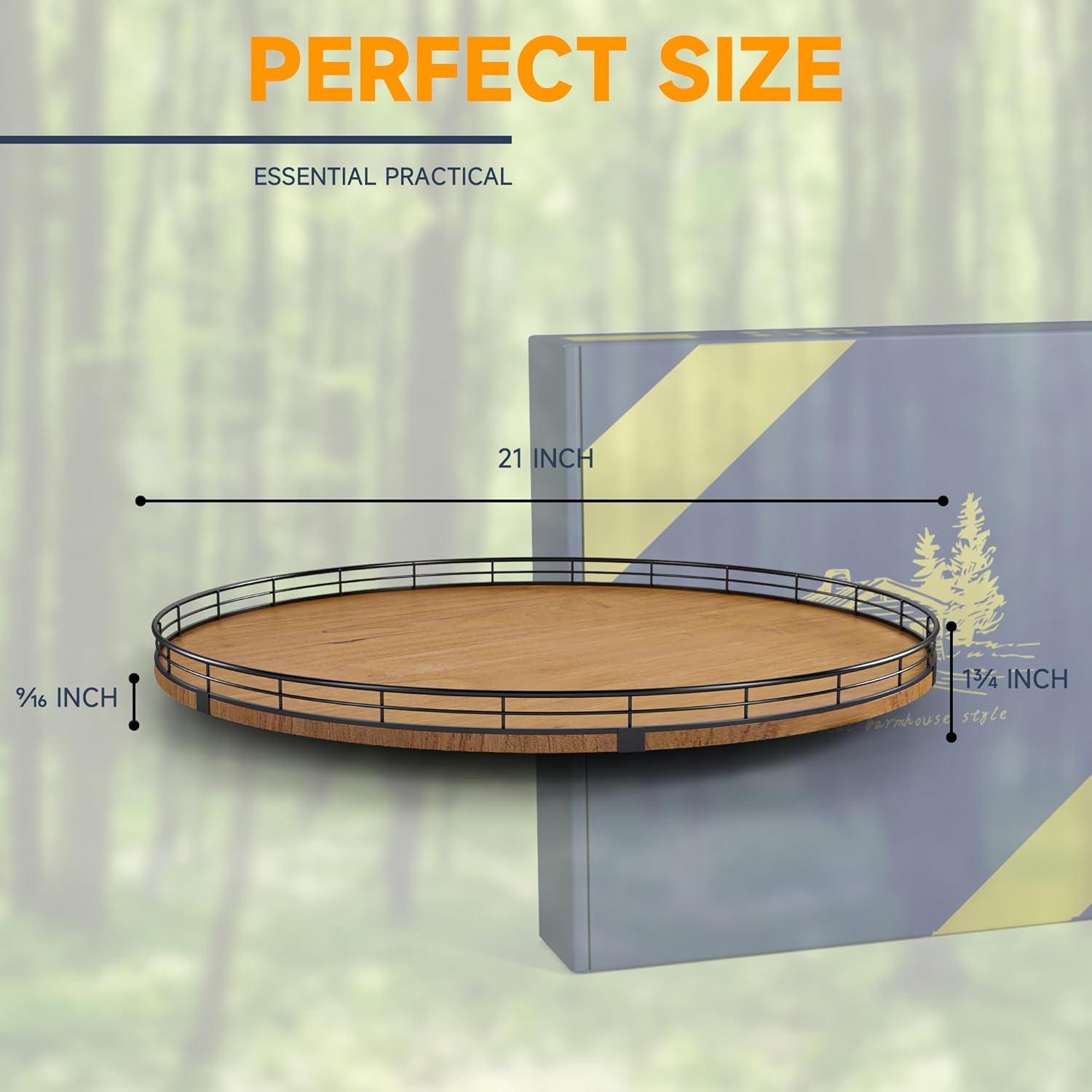 Farmhouse Oak 21" Lazy Susan Turntable Organizer for Cabinet, Round Wooden Lazy Susan Organization