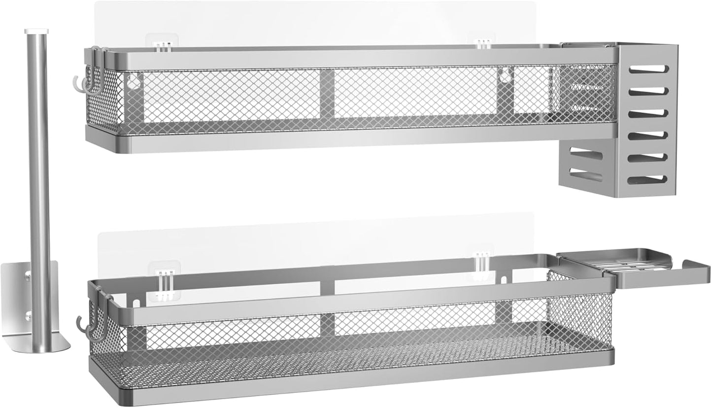 PUSDON Metal Wall Hanging Basket 2 Packs DIY Suitable for Multiple Scenes - Large Silver Grey