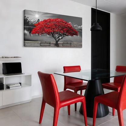 Black and White Red Tree Wall Art Canvas Print Picture Large Red Tree Landscape Modern Artwork for