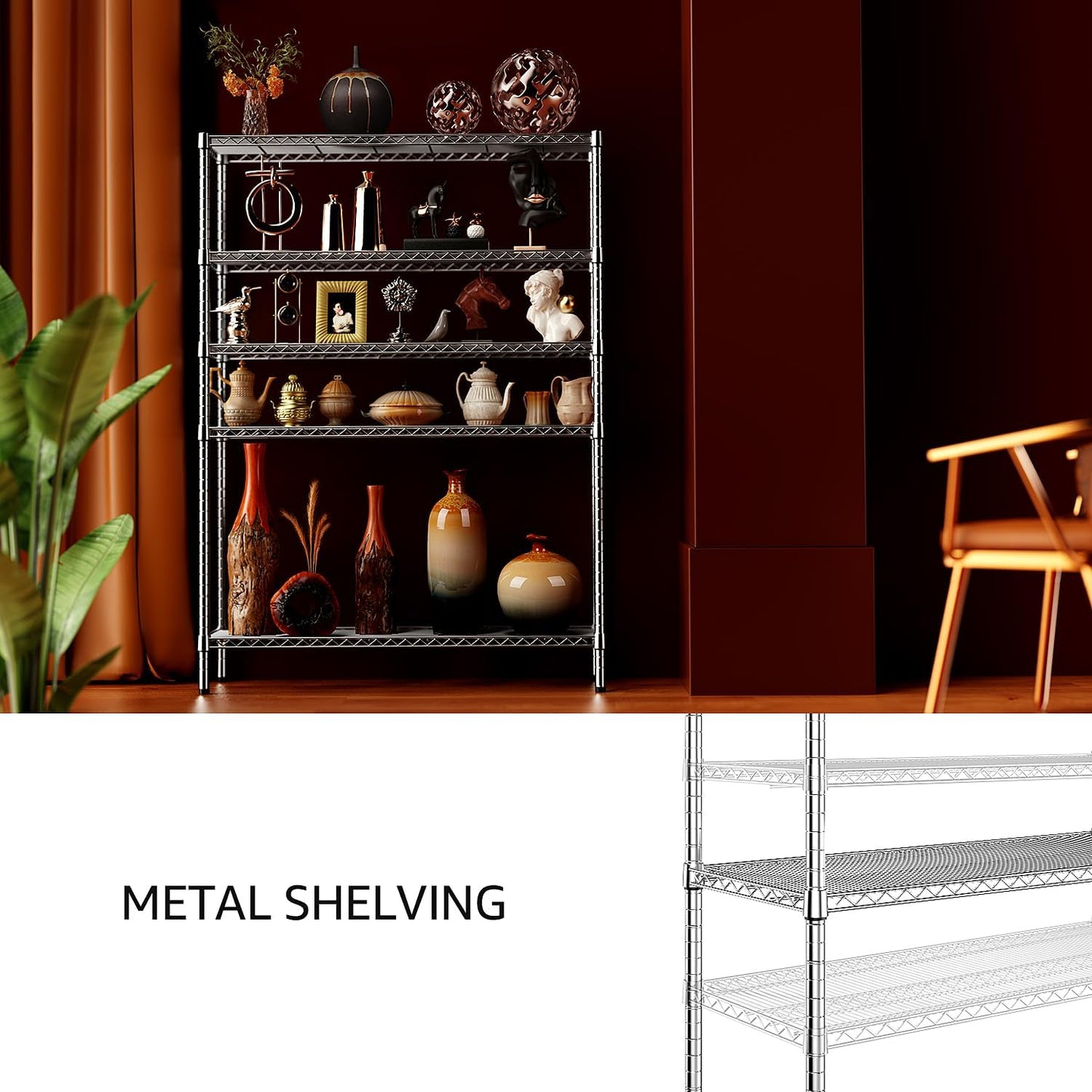 IZEUK 4250 LBS Garage Shelving Wide Storage Shelves 5 Tier Metal Shelves Heavy Duty Adjustable