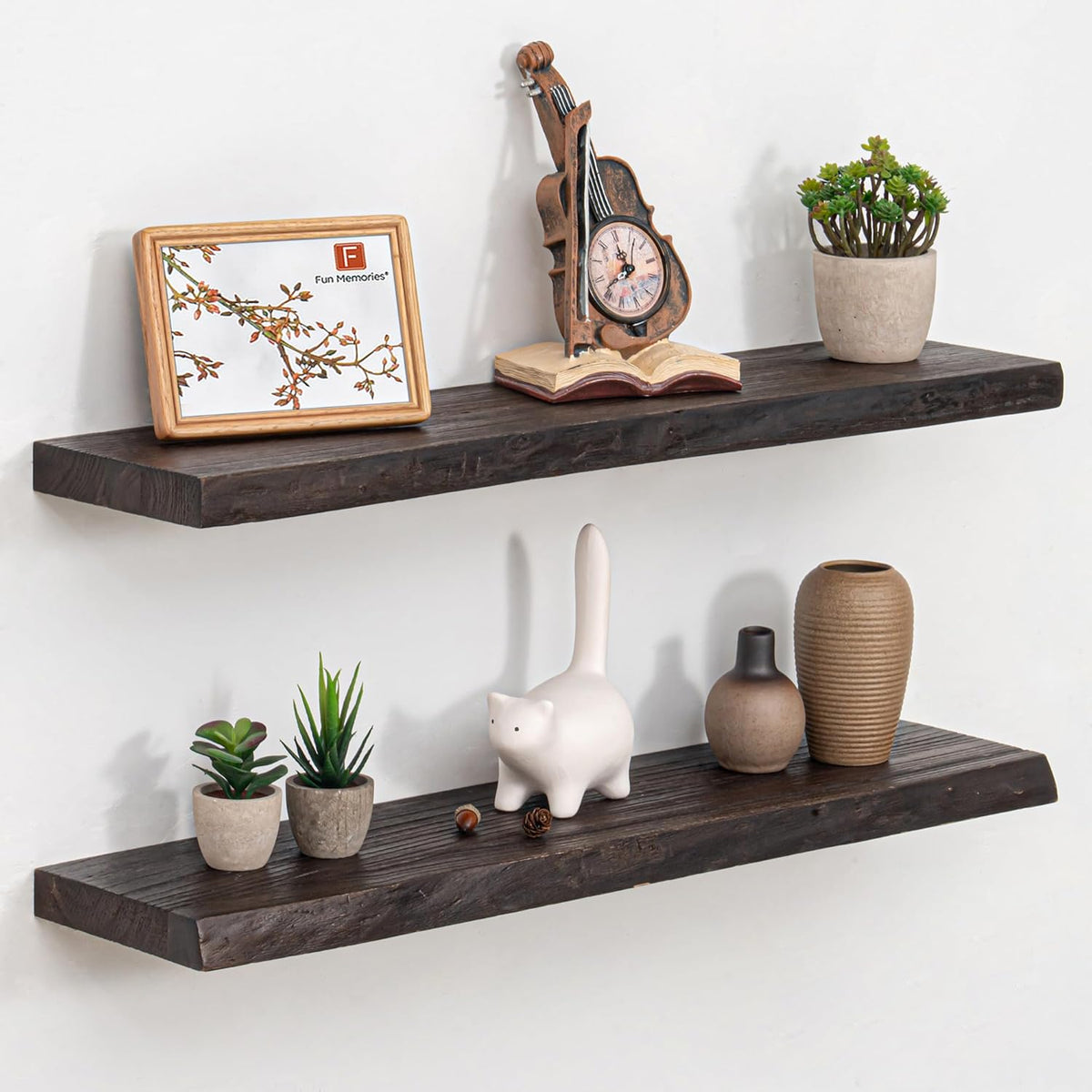 Floating Shelves for Wall, 32 Inch Floating Shelves Wall Mounted, Rustic Live Edge Elm Wood