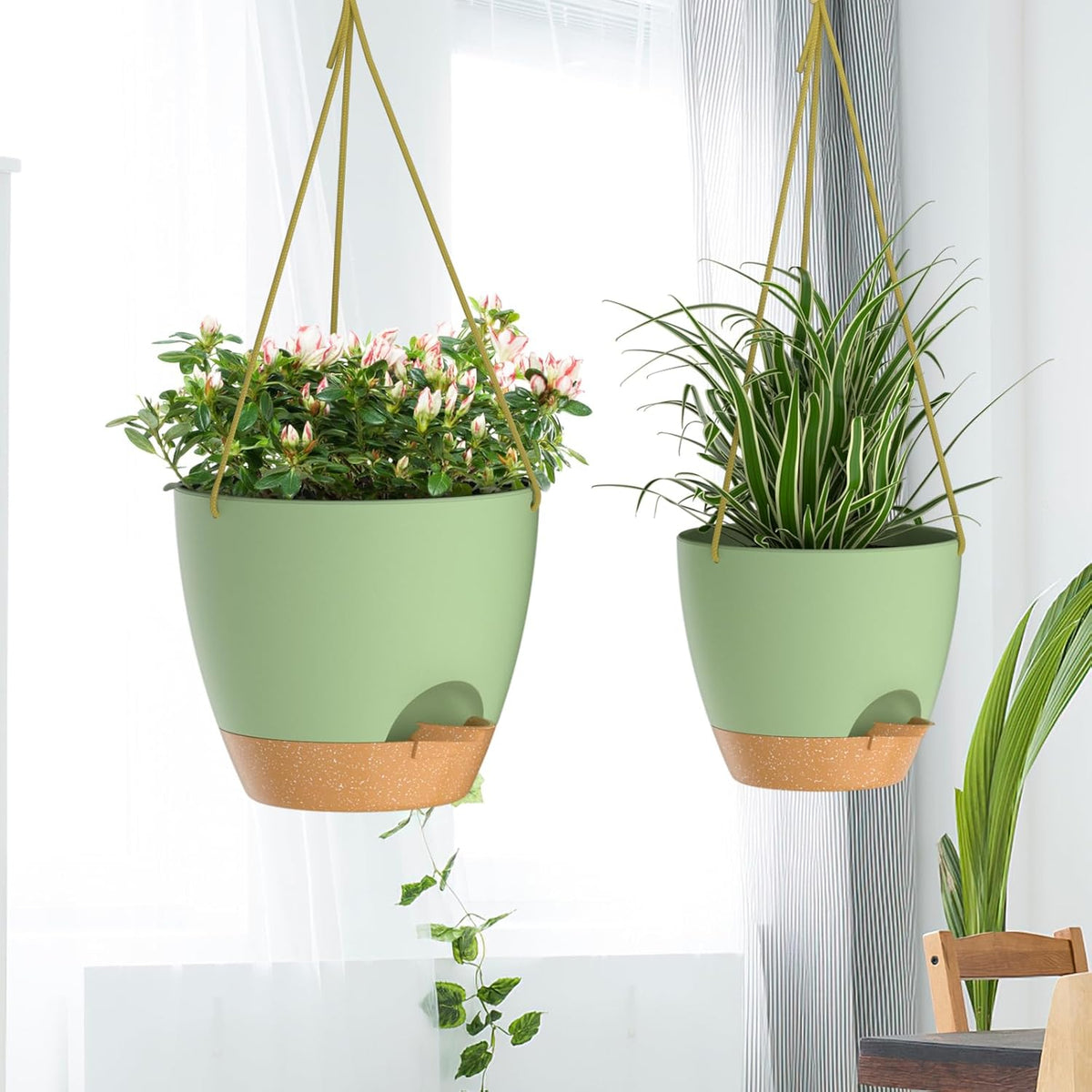 ZMTECH 10 Inch Hanging Planters for Indoor Outdoor Plants, 2 Pack Self Watering Hanging Plant Pots