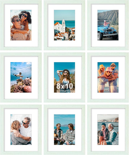 Vittanly 8x10 Picture Frames Set of 9, Shatter Resistant Plexiglass, Display 5x7 Pictures with Mat