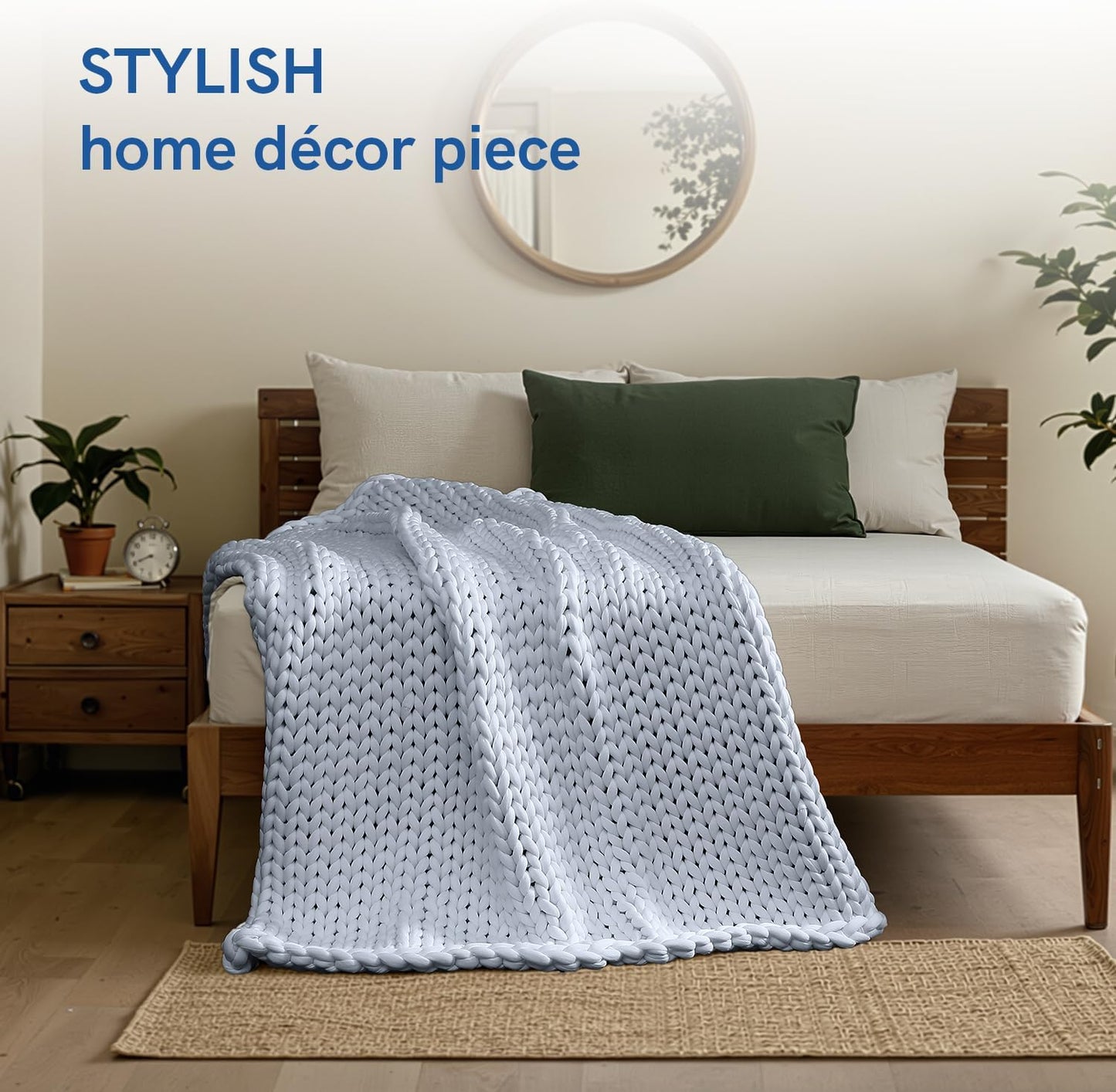 YnM Cooling Chunky Throw Blanket, Medium-Weight, Hand Knitted, Skin Friendly, Ventilated and