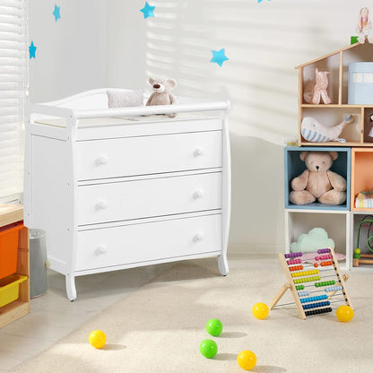 Costzon 3-Drawer Changing Table, Infant Diaper Changing Station with Drawers, Safety Rails & Strap