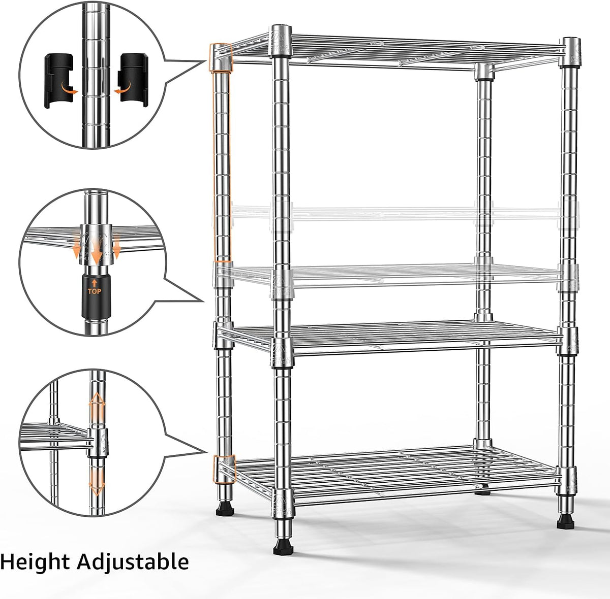450 lbs Wire Storage Shelving 3-Tier Utility Shelving Unit Steel Organizer Wire Rack for