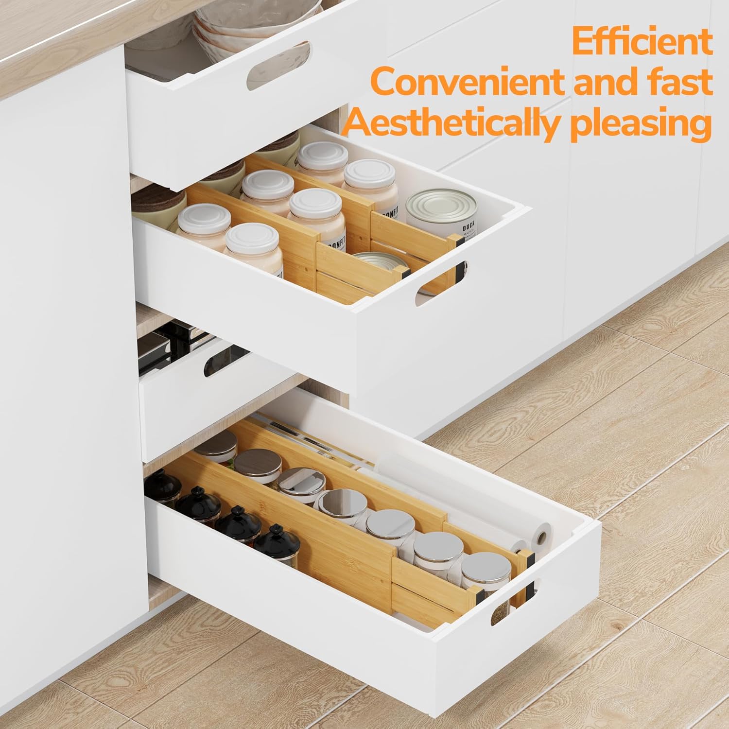 BAMEOS 4" High Drawer Dividers Bamboo Separators Organization Expandable Organizers for Kitchen