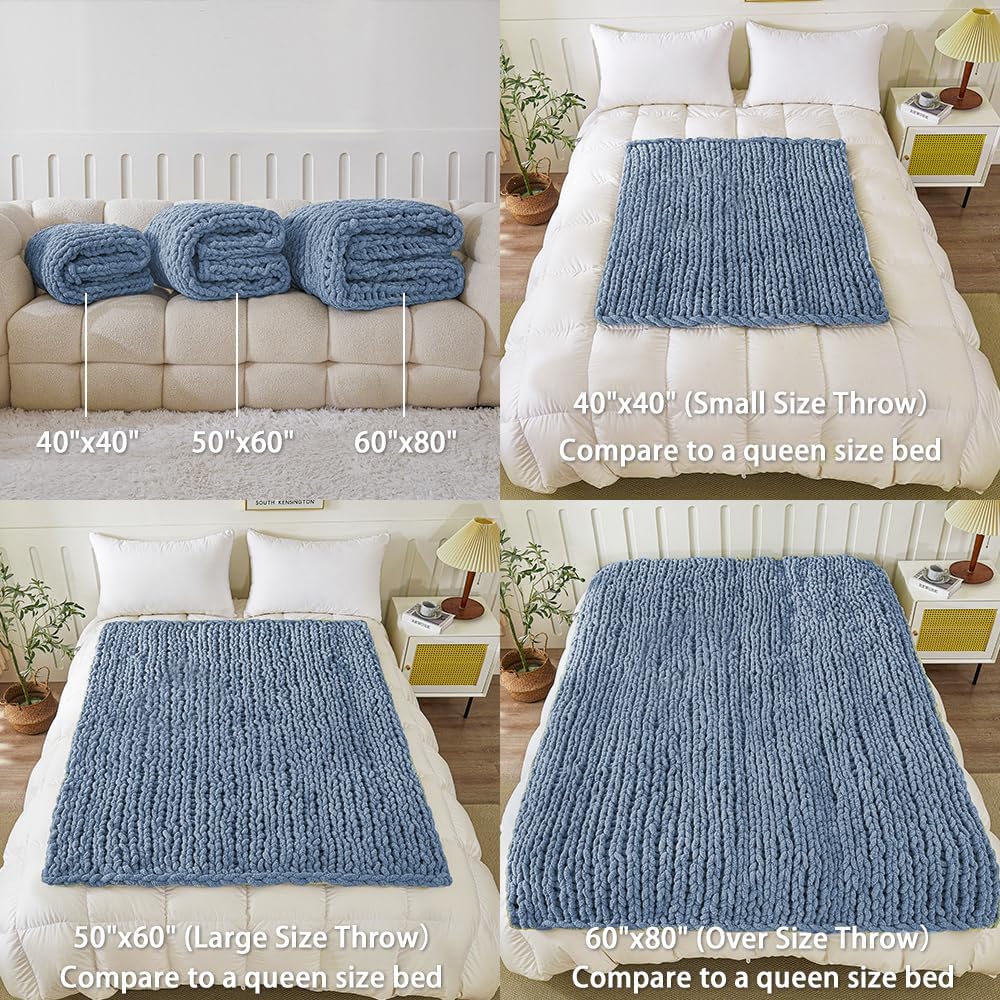 WESHIONGOO Chunky Knit Blanket Throw 40"×40" Knitted Throw Blankets for Couch Bed Fluffy Soft